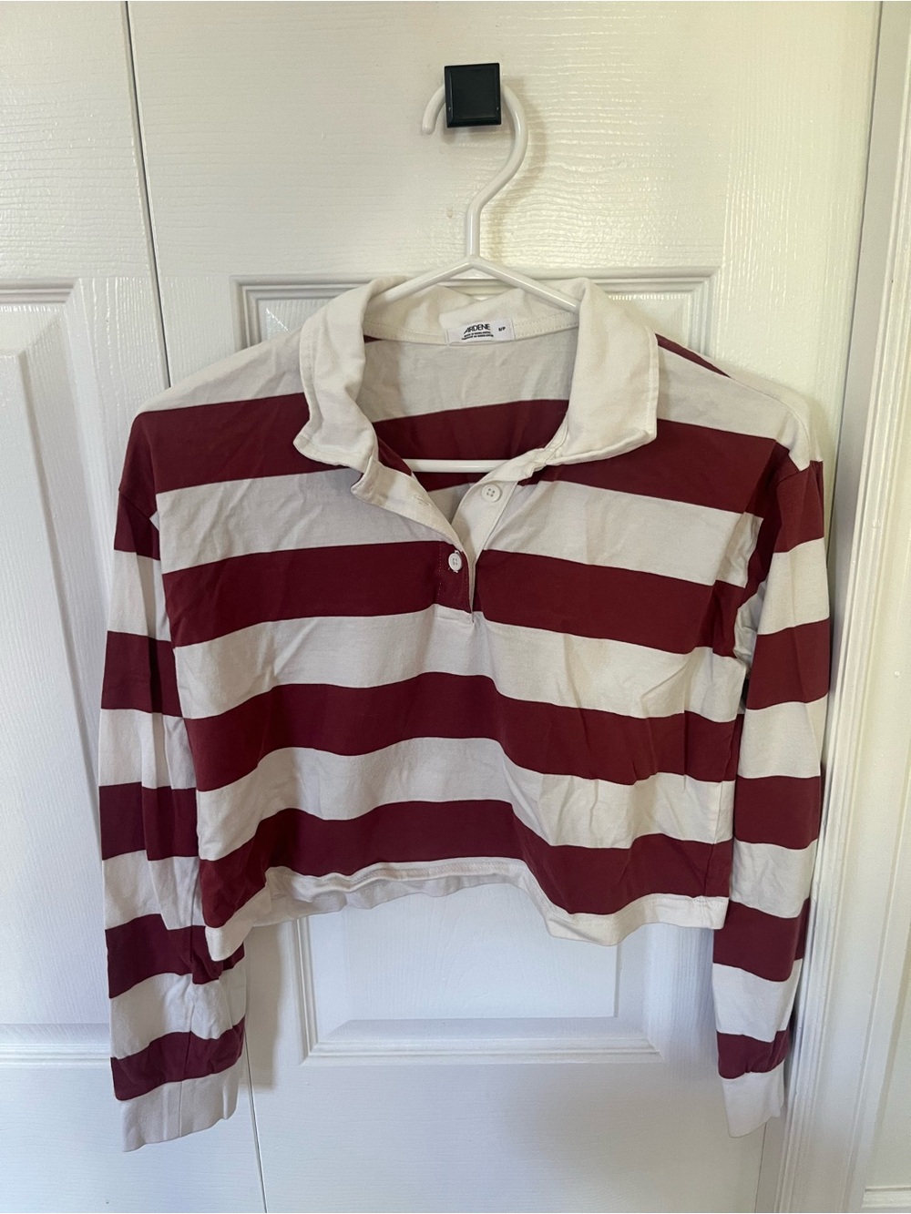 Ardene Maroon & White Striped Rugby Polo